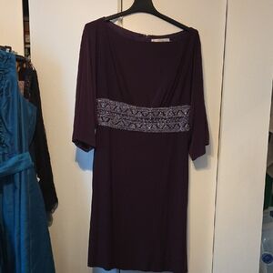 Elegant Purple Midi Dress with Embellished Waist